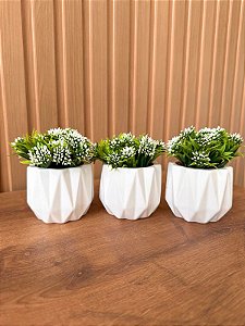 Kit 3 Vasos Cerâmica com Florzinha Branquinha