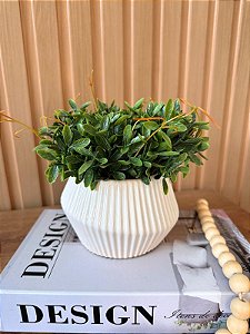 Vaso Cerâmica Sinus OffWhite com Pick Orelhinha Artificial