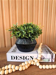 Vaso Cerâmica Sinus Preto com Pick Orelhinha Artificial