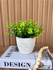 Arranjo Artificial Eucalipto Vaso Branco Cimento