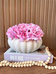 Arranjo de Hortensia Artificial Rosa Vaso Gomo OffWhite