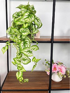 Planta Artificial Pendente 3D 60cm Vaso Ceramica Off White