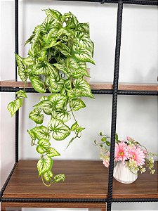 Planta Artificial Pendente 3D 60cm Vaso Ceramica Preto