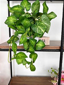 Planta Artificial Pendente 3D 40cm Vaso Ceramica Off White