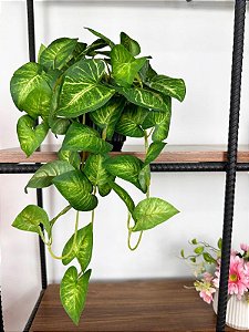 Planta Artificial Pendente 3D 40cm Vaso Ceramica Preto