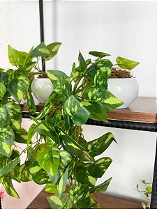 kit 2 Pendentes Jiboia Artificial 50cm Vaso Cerâmica Branco