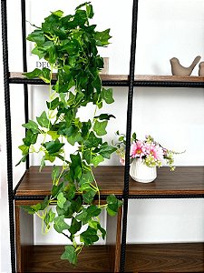 Pendente Folhagem Hera 1m Artificial Vaso Cerâmica Preto