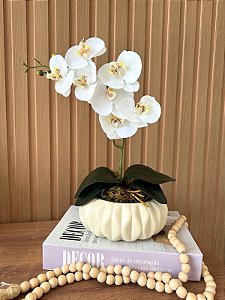 Arranjo de Orquídea Artificial Branca Equibana Bege P