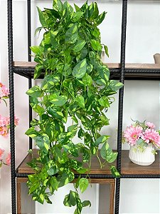 Pendente Artificial 2 Hastes Jiboia Verde/Creme 100cm Vaso OffWhite Aquário