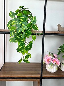 Planta Pendente Artificial Jiboia 50cm Vaso Preto Ceramica