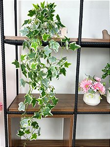 Pendente Folhagem Hera Verde/Creme 1m Artificial Vaso Cerâmica Off White
