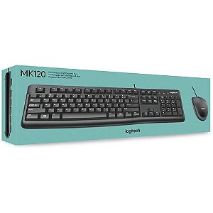 KIT MOUSE E TECLADO LOGITECH MK120 COM FIO USB PTO