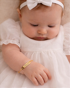 Pulseira Infantil Personalizada Coração Banhada a Ouro 18K
