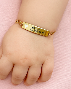 Pulseira Infantil Personalizada Coração Banhada a Ouro 18K