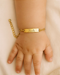 Pulseira Infantil Personalizada Lisa Banhada a Ouro 18K