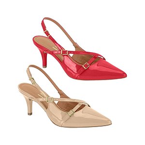 Sapato Scarpin Slingback Verniz com detalhes em fivela Salto 7 cm Vizzano