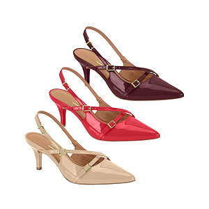 Sapato Scarpin Slingback Verniz com detalhes em fivela Salto 7 cm Vizzano