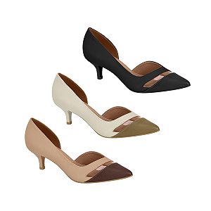 Scarpin Elegante com Tira Transparente Bicolor c/ Abertura Lateral  salto 5cm Feminino Vizzano
