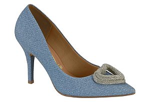 Scarpin Jeans Com Detalhe Prateado Salto Alto 10cm Feminino Vizzano
