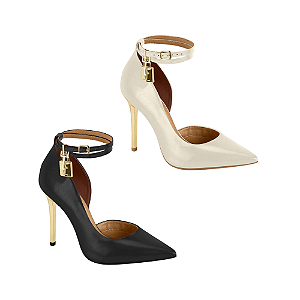Scarpin Com Detalhes Dourados Salto Agulha Feminino Vizzano Salto 10cm