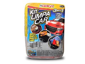 Kit Limpeza para Carro Luxcar 3 em 1 Esponja Flanela Estopa