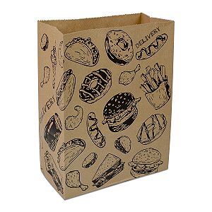 Saco de Papel Kraft Tamanho M 30 x 24 x 12,5 cm - Estampa Delivery