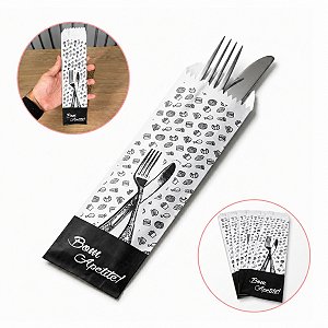 Saco de Papel Kraft Branco para Talheres Garfo Faca Colher 25 x 7 cm