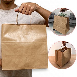 Sacola de Papel Kraft Pardo - 30 x 29 x 18 cm - Tamanho G