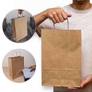 Sacola de Papel Kraft Pardo - 33 x 23 x 10 cm - Tamanho M