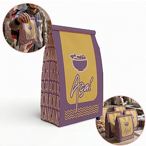 Saco Kraft Delivery Tamanho P 28 x 18 x 9 cm - Estampa Açaí