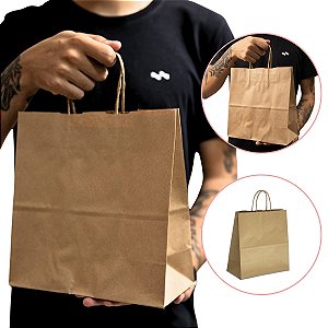 Sacola de Papel Kraft Pardo - 26 x 25 x 12 cm - Tamanho P