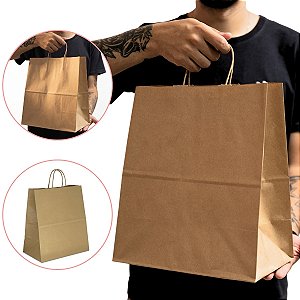Sacola de Papel Kraft Pardo - 34 x 30 x 17 cm - Tamanho G