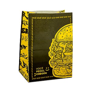 Saco de Papel Kraft Tamanho G 31 x 24 x 15,5 cm - Estampa Burger Black
