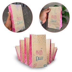Saco de Papel Kraft Tamanho PP 22 x 12 x 6,5 cm - Estampa Doce