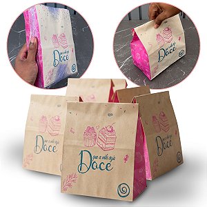 Saco de Papel Kraft Tamanho P 24 x 17 x 10 cm - Estampa Doce
