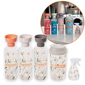 Kit Lavanderia Porta Alvejante Amaciante Sabão em Pó Líquido Pulverizador 5 Peças