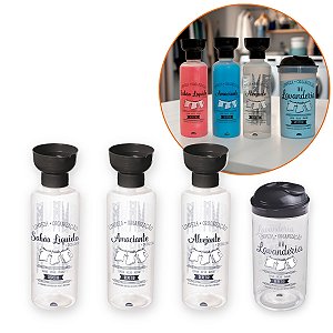 Kit Lavanderia Porta Alvejante Amaciante Sabão em Pó Líquido 4 Peças - Preto