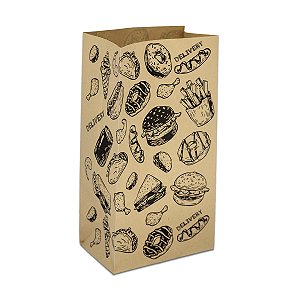 Saco de Papel Kraft Tamanho PP 28 x 14 x 9,5 cm - Estampa Delivery