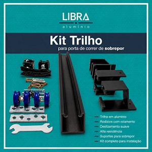 Kit Trilho p/ Porta de Correr 2,00m c/ Suportes Preto