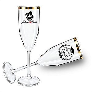 Taça Champagne 170ml Acrílico Personalizado - Borda Dourada Kit 10pçs