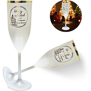 Taça Champagne 170ml Acrílico Estilizado - Borda Dourada Kit 10pçs
