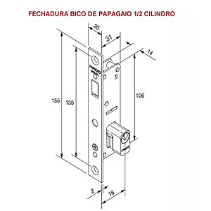 FECHADURA PADO 420 PORTA DE CORRER 1/2 CILINDRO ZAMAC CROMADO