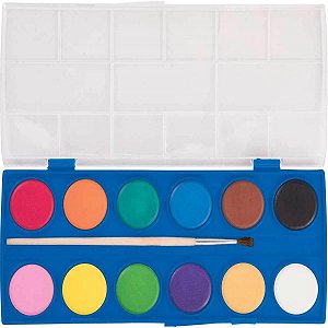 Aquarela Escolar Mega Acqua Color Tris com Pincel 12 pastilhas de cores