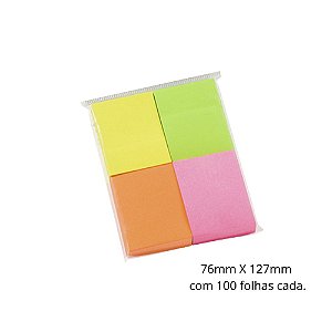 Bloco de Notas 76mm X 127mm Com 4 Bloco 100 Folhas Cada