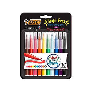 Brush Pens Bic Intensity Ponta Pincel 10 Cores Ideal para Lettering