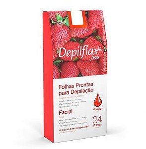 Folhas Prontas para Depilação Facial Depilflax 24 Folhas Morango
