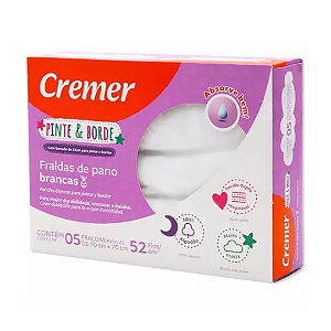 Fralda Cremer Pinte e Borde 70x70cm Branca 5 Unidades