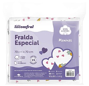 Fralda Incomfral Especial - Estampada - Feminina - 70cm x 70cm - Pacote com 15