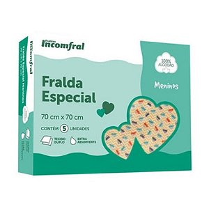 Fralda Incomfral Especial - Estampada - Masculina - 70cm x 70cm - Caixa com 5