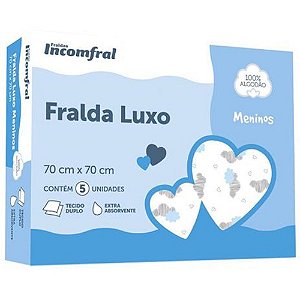 Fralda Incomfral Luxo - Estampada - Masculina - 70cm x 70cm - Pacote com 5